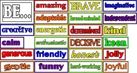 'Be...' positive adjectives set for classroom display.  Great for door displays or for whole school.  Includes 2 adjectives per letter.  Could also be added to by children deciding their own positive ways to be.