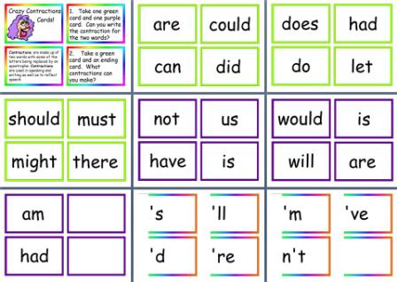 Free teaching resources Contractions Cards