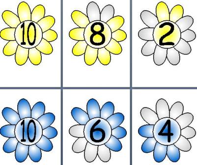 Free Printable Flower Number Bonds to 10 posters for KS1 EYFS Maths displays or work cards.