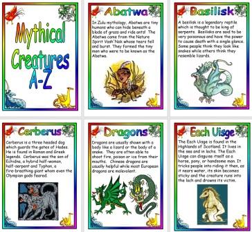 Free Printable A-Z of Mythical Creatures Posters