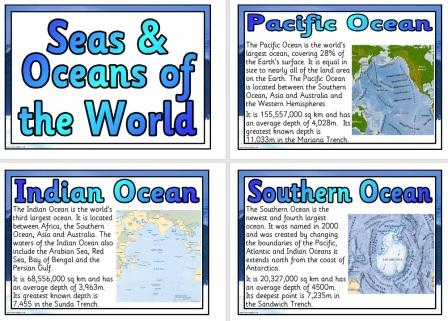 Free Printable Seas and Oceans of the World Information Fact Posters