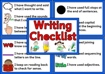 Free printable writing checklist set of digital posters for classroom display.