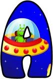 Cartoon Aliens in a spaceship letters for Classroom Display.