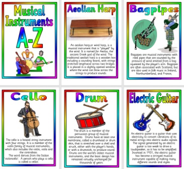 Free Printable A-Z of Musical Instruments Posters