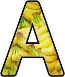 Free printable classroom display lettering sets with a banana background.
