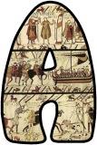 Free printable Bayeux Tapestry background lettering sets for Classroom display.  1066 the Normans, Battle of Hastings lettering sets