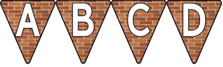 Free Printable Bunting for Classroom Display. Lettering, Number and blank Brick Wall bunting flags included.