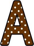 Free printable brown with a white polka dot background classroom display lettering sets for bulletin board display.