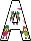 Cartoon Owls background printable display letters lettering sets