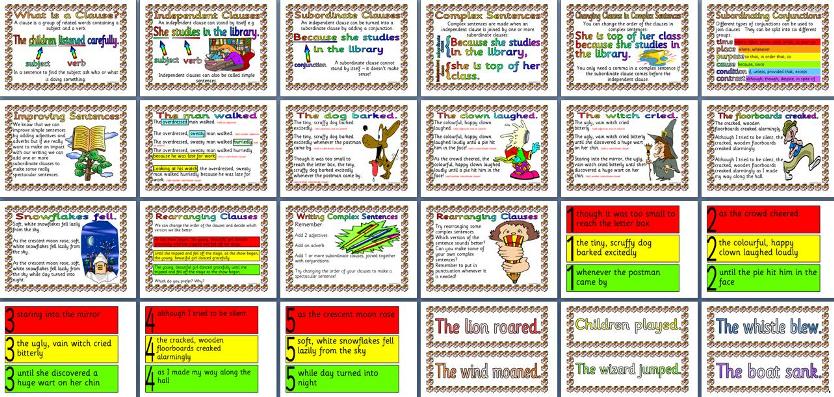 Free printable complex sentences teaching resource.  Building sentences, clauses, grammar, English