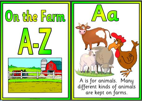 Free Printable On the Farm A-Z printable Posters for display or information