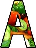 Free printable classroom display lettering display sets with Fruit and Vegetables background