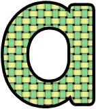 Green and Yellow woven, weaving pattern background letters and numbers.  Free instant display digital lettering sets for classroom display, crafts and scrapbooking.