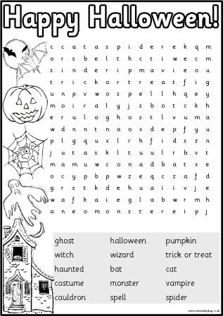 Free Printable Halloween Worksheet Wordsearch