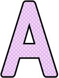Free printable instant display lettering sets with a lilac polka dot background.