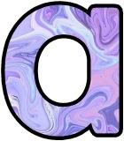 Free printable digital classroom display lettering sets with purple paint swirl, marbling effect background.