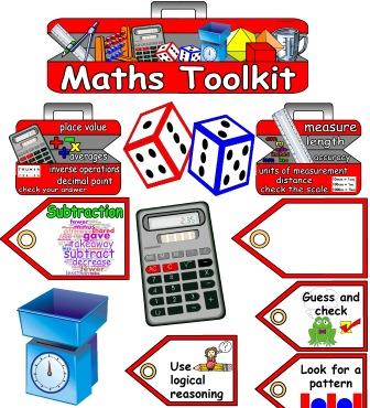 Free Printable Maths Toolkit Display, includes maths tools, labels, place value, length, weight, capacity, fractions and ratio key words toolboxes and editable labels.