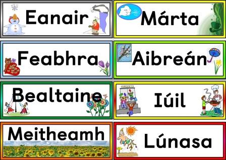 Months of the Year in Irish Gaelic Gaeilge