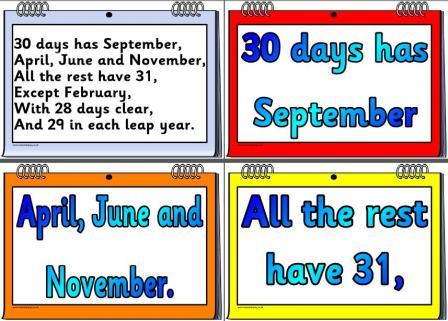 30 days hath september remembering the number of days in each month poem