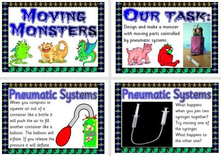 Moving Monsters using Pneumatic systems Design Technology Task Posters