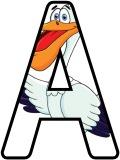 Cartoon Pelican background instant display lettering sets for classroom display.