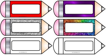 Free printable pencil accents.  Could be used as bookmarks, name-tags, tray labels etc.  Includes solid colour, metallic, glitter and two types of blank pencils which children could decorate for their own label.  Each pencil can be sized separately.