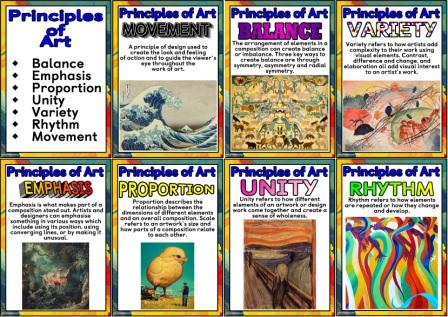 Free printable posters showing the principles of art and design.