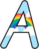 Printable rainbow background display digital lettering set alphabet cut out letters