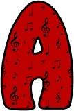 Free printable black music notes on a red background instant display digital lettering sets for classroom display.