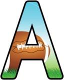 Free instant display printable letters for classroom bulletin board display.  Featuring a Rugby/American Football picture background.
