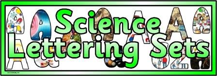 Free printable science themed digital lettering sets for classroom bulletin display or scrapbooking