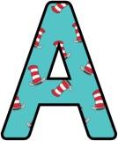 Printable Dr Seuss Lettering sets with a 'Cat in the Hat' background image.