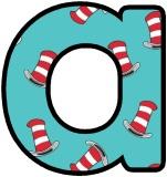 Printable Dr Seuss Lettering sets with a 'Cat in the Hat' background image.