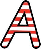 Printable Dr Seuss Lettering sets with a red and white striped background.