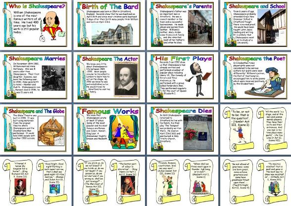 Free printable Shakespeare biography for children.  Free English teaching resource.
