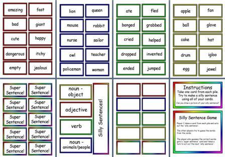 Free Printable Silly Sentences Game Cards