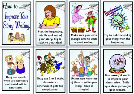 Free printable teaching resource, Improving story writing.  Features of story writing.