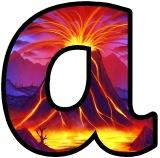 Free printable digital lettering sets for classroom display.  Volcano eruption background school display letters.