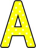 Free printable yellow with a white polka dot background classroom display lettering sets for bulletin board display.